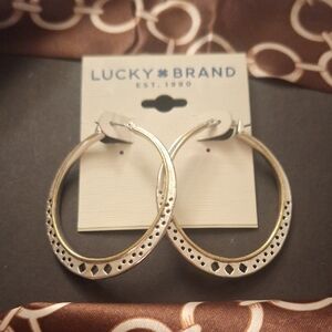 Lucky Brand Silver and Gold Accented Hoop Earrings